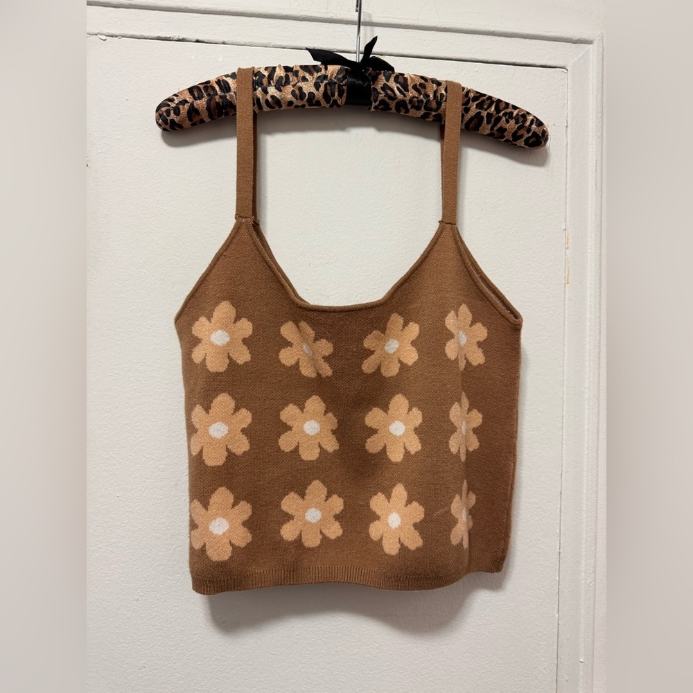 Willow & Wind Knit brown flower tank psychedelic 70s style Large
